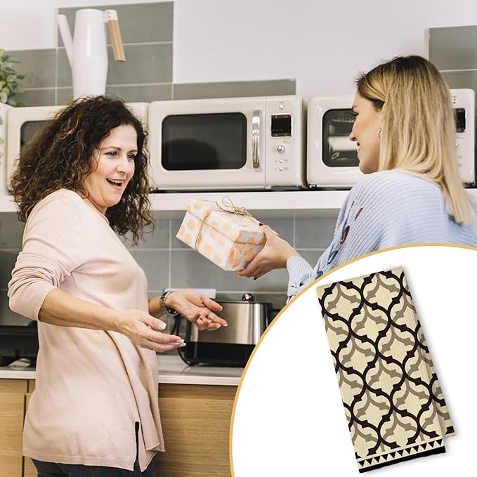 Beige and Brown Moroccan Kitchen Towels, Boho Abstract Dish Tea Towels for Kitchen Decor, Retro Mid Century Modern Hand Towel for Bathroom Decor, 16x24 Inches