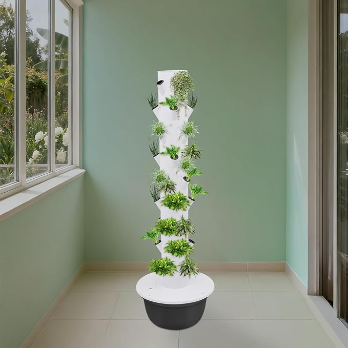 Indoor Hydroponics Growing System Kit with 36 Holes, 9-Tier Vertical Garden Tower with Submersible Pump & Timer, 7.93 Gallon Water Tank for Plant Herbs, Vegetables, Lettuce, Strawberries