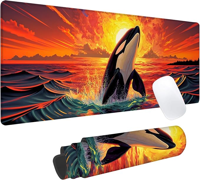 Orca Gaming Mouse Pad, Office Desk Mat, Anti-Slip Rubber Base Cool Aesthetic Mouse Pads for Computer Laptop Keyboard School Home Desktop Gamer Home Accessories Decor 31.5" x 11.8"