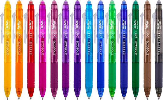 ParKoo Retractable Erasable Gel Pens Clicker 14 Colors, Fine Point 0.7mm, Make Mistakes Disappear, Comfort Grip for Writing Drawing Planners and School Supplies