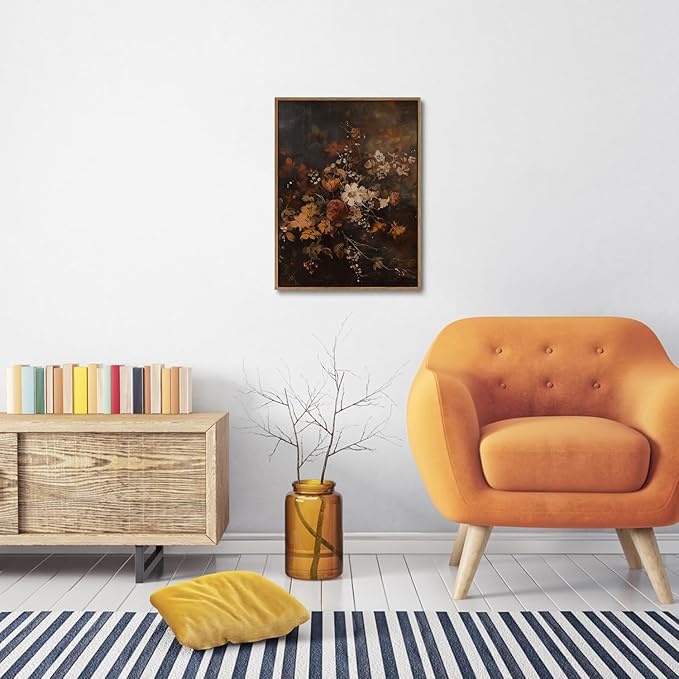 Djmwtb Vintage Framed Wall Art Floral Botanical Canvas Wall Art Prints Flower Paintings Moody Aesthetic Pictures Wall Decor Artwork for Living Room Bedroom Bathroom Office 16x24in