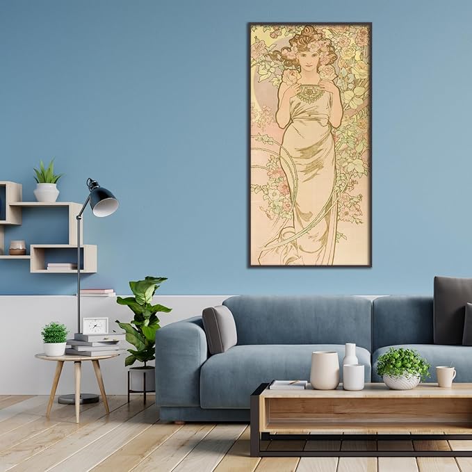 OKRA Alphonse Mucha Canvas Wall Art Femme Animee En Fleur Poster French Art Nouveau Painting Retro Poster Famous Master Painting Print Modern Home Wall Decor Unframed(12x24in/30x60cm)