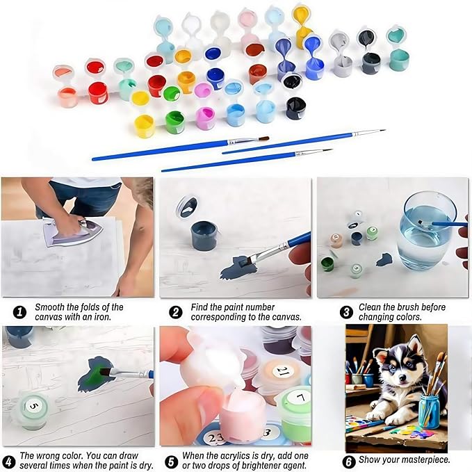 BYGFHLYW Dog Paint by Numbers Kit for Adults Beginners, Animal Theme Easy Adult Paint by Number Kits On Canvas, DIY Acrylic Watercolor Oil Paint by Number for Adults for Home Wall Decor 16X20 Inch