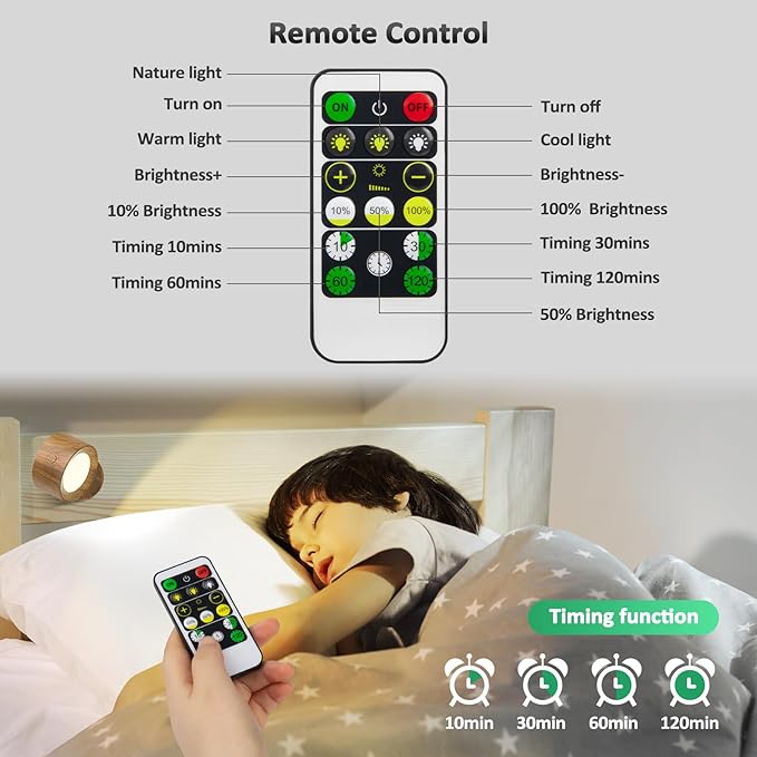 Lightbiz LED Wall Lights, Wall Sconces 2 Pcs with Remote Rechargeable Battery Operated, 3 Color Temperatures & Dimmable Wall Lamp Magnetic 360° Rotation Light for Bedroom Living Room