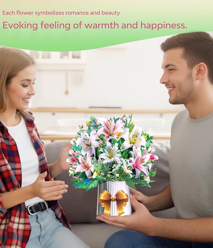 3D Pop Up Flower Bouquet Cards with 3 Envelopes & Blank Notecards, Featuring Multicolor Roses & Butterflies, White Daisies & Lavender, Pink & White Lilies for Birthday, Mother's Day, Get Well, Anniversary,All Occasions