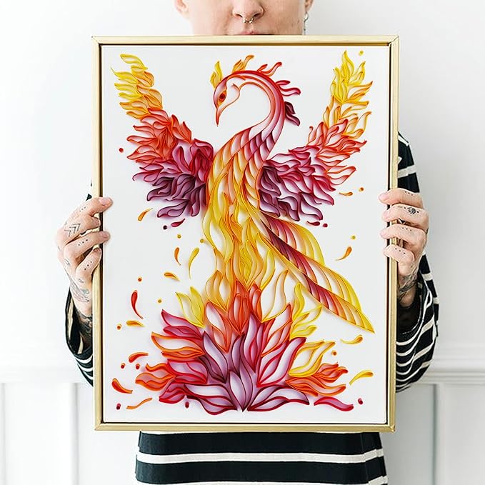 Uniquilling Quilling Kit, Paper Quilling Kits, 16 * 20-in Phoenix Paper Filigree Kits with Quilling Tools& Using Manual, DIY Quilling Artwork Modern Wall Art for Living Room