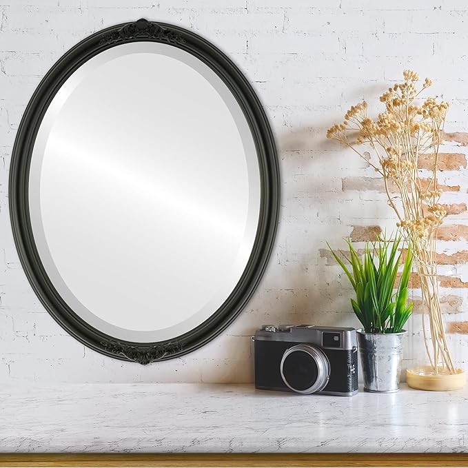 OVALCREST Oval Beveled Wall Mirror for Home Decor - Contessa Style - Matte Black - 26" x 22"