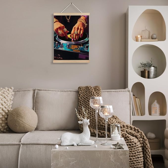 Trendy Black Woman Vinyl Record Canvas Wall Art Poster, Eclectic Vintage Pop Musician CD Record Wall Decor Prints for Music Room Studio Home Apartment, 12x16 Inches