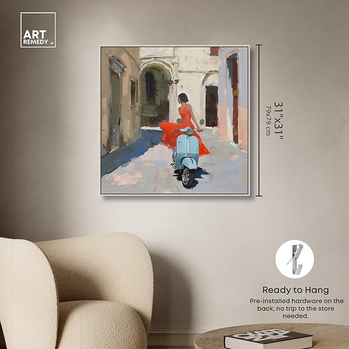 Art Remedy Venice Visits Canvas Classic Landscape Art, Silver Frame, 30" x 30"
