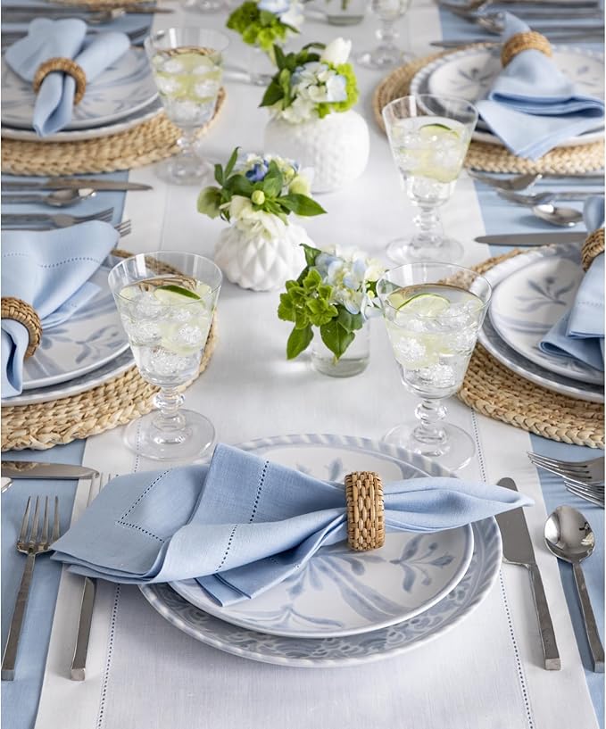 Solino Home Linen Table Runner 108 Inches Long - 100% Pure Linen White Table Runner 16 x 108 Inch for Spring, Easter, Valentines - Classic Hemstitch