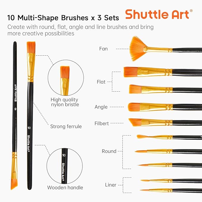 Shuttle Art 69 Pack Acrylic Paint Set, Painting Set with 2 Pack of 15 Colors Acrylic Paint, 3 Sets of Wooden Easels, Canvas, Brushes & Palettes, Art Painting Supplies for Kids Adults Beginner