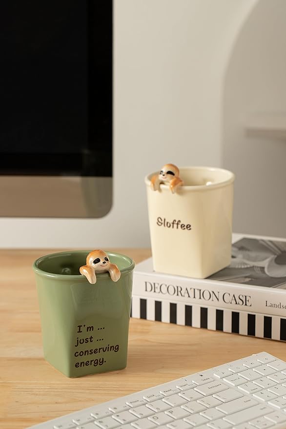 DIHOclub Ceramic Cup Funny 3D Sloth Mug Coffee Mug for Women and Men Gift for Best Friends and Coworkers (Light green-Sloth)