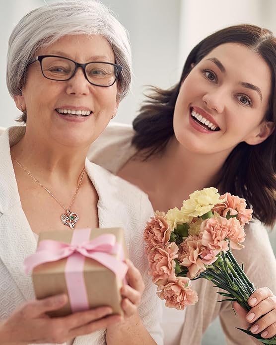 Mothers Day Gifts for Mom - Rose Heart Necklaces for Women, 925 Sterling Silver Birthstone Jewelry to My Wife Necklace, Birthday Gifts for Mother Grandma Girlfriend Her