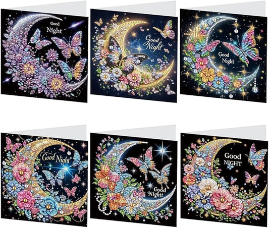 Ceitura 6Pcs DIY Diamond Art Painting Crafts Rhinestone Painting Greeting Card Making Kit Postcard for Holiday Christmas New Year Party Favors (Moon Butterfly)
