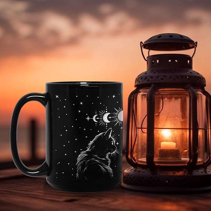 Black Cat Mug 15oz Cat Lover Gifts for Women Funny Goth Coffee Mug - Witch, Goth Decor Christmas Cup With Cats Goth Gift Witchy Gifts for Women, Men - Xmas Decorations Cats Christmas Gothic Home Decor
