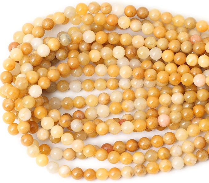 45PCS 8mm Natural Yellow Jade Multi-Color Gemstone Round Loose Beads for Jewelry Making DIY Handmade Materials 1 Strand 15"