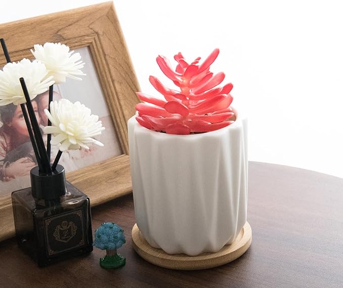 ARTKETTY Succulent Pots - 3.15 Inch White Small Plant Pots with Drainage Tray Ceramic Pots for Indoor Plants, Pack of 6 - Cactus Flower Pots Birthday Gifts for Women