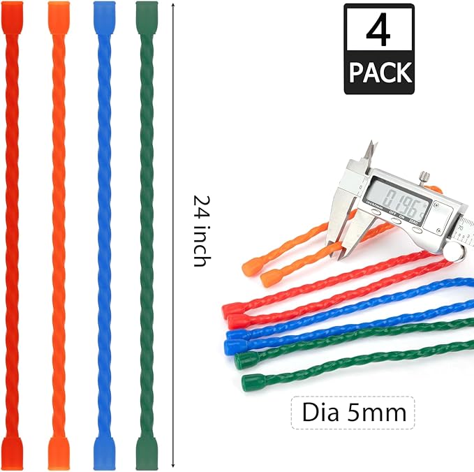4PCS Silicone Cable Ties 24-Inch Reusable Twist Ties Steel-Core Cord Tie Straps Bendable Organizer All Purpose for Indoor Outdoor Bundling Holding Securing and Wrapping Cables (4 Colors)