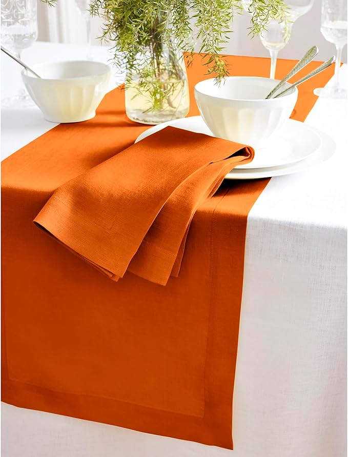 Solino Home 100% Pure Linen Pumpkin Table Runner 90 Inches - 14 x 90 Inch Dining and Coffee Tables Topper - Sonoma