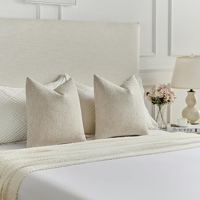 FUTEI Natural Linen Chenille Decorative Throw Pillow Covers 20x20 Inch Set of 2,Soft Cozy Faux Linen Textured Cushion Case,Farmhouse Home Decor for Couch Living Room