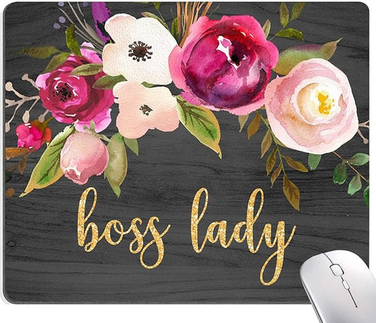 Mouse Pad, Cute Boss Lady Quote Mouse Pad for Women, Square Motiavation Mousepad for Office Laptop, Non-Slip Rubber Computer Mouse Pads for Wireless Mouse, Personalized Mouse Pads for Desk