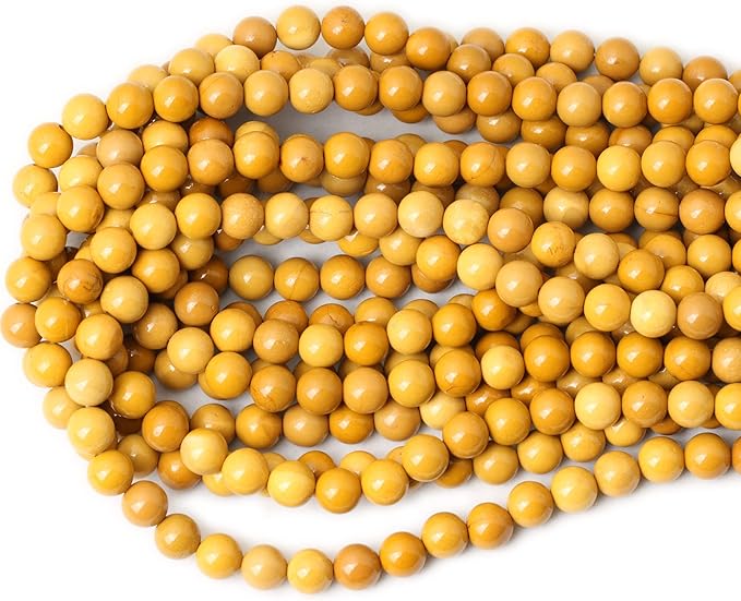 45PCS 8mm Natural Yellow Moonkaite Jasper Gemstone Smooth Surface Round Loose Beads for Jewelry Making 1 String 15 Inches