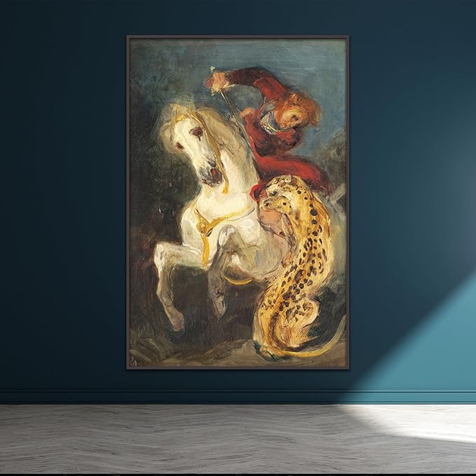 Eugene Delacroix Canvas Wall Art Rider Attacked By A Jaguar Poster Famous Master Oil Painting Print Room Aesthetic Decor Home Office Classroom Wall Decor Unframed(16x24in/40x60cm)