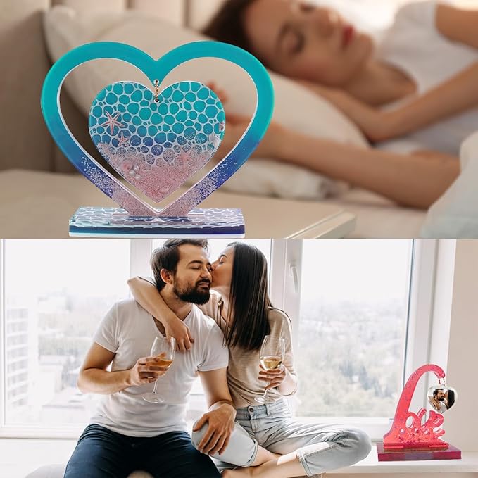2 Set Large 3D Photo Frame Resin Molds, Love Heart Epoxy Resin Molds DIY Personalised Picture Frame Silicone Molds for Art Craft Home Decor Wedding Gifts, White