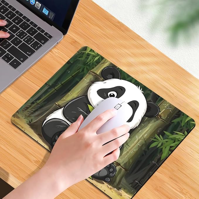 Pandas eat Bamboo Texture Mouse pad, Square Waterproof and Anti Slip Mouse pad for Office laptops