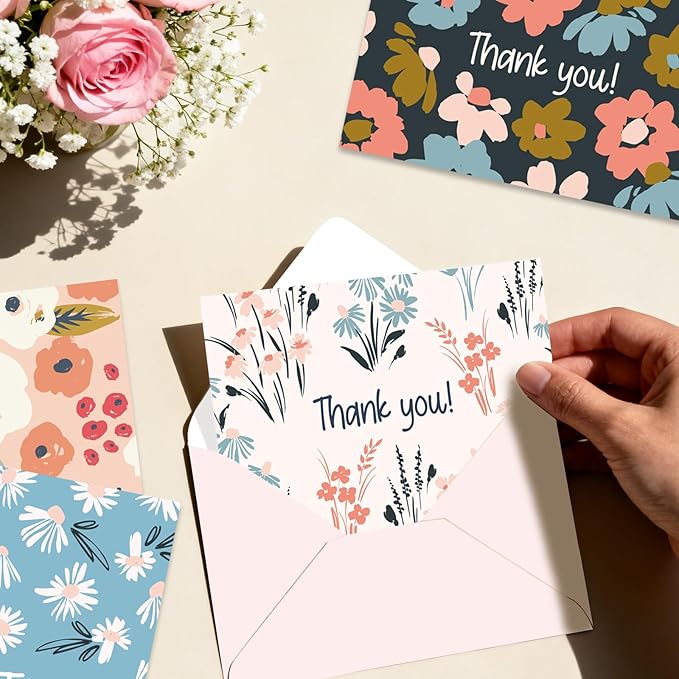 48Pcs Thank You Cards with Envelopes and Stickers for Weddings, Bridal Shower, Baby Shower, Small Business