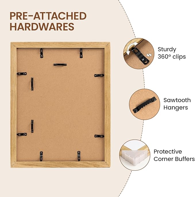 Natural Oak 11x14 Picture Frames Mat to 8x10 Picture Display,Original Wood Handcrafted Diploma Frame,Wooden Frame 11x14 with Tempered Glass Graduation Family Wedding Certificate Photo Wall Mounted