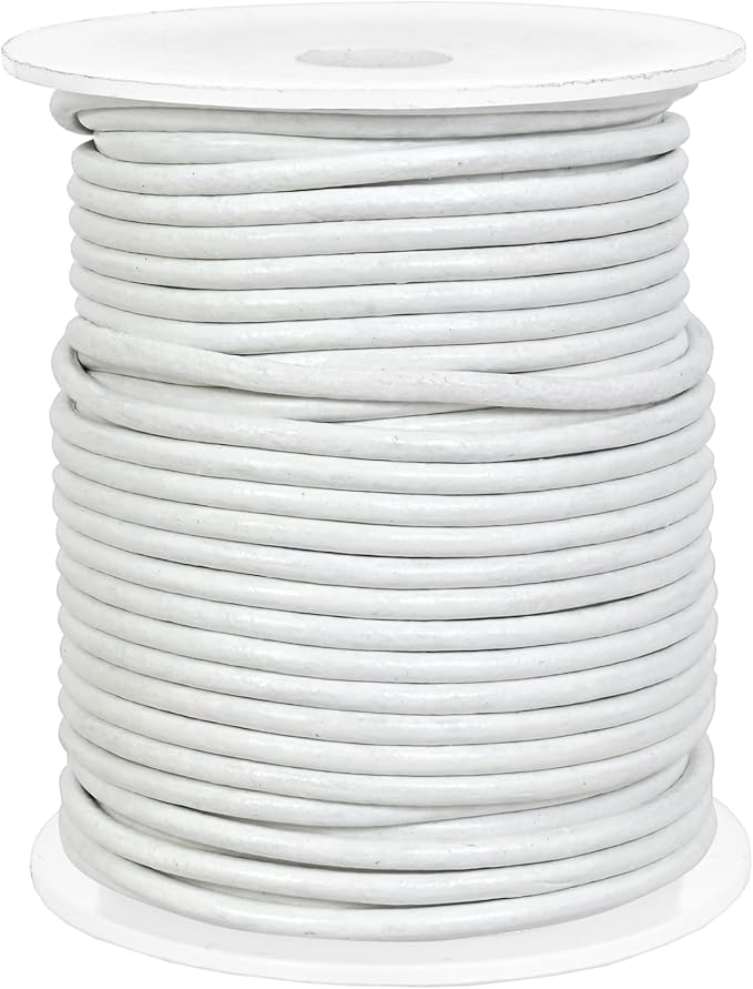GENIQUE Real/Genuine Round Leather String Cord for Necklace, Bracelets, Jewellery, Braiding (2mm, White)