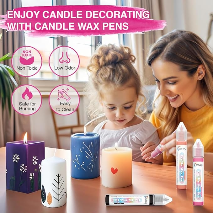 Candle Wax Pen, 6 Vibrant Colors Candle Wax Pen Set, Easy to Use for Festival, Birthday Decorating, Blessing Writing & More DIY Crafts(30ml/1oz*6)