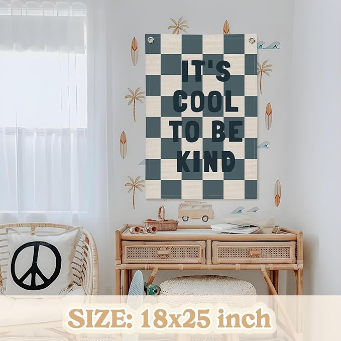 Kids Room Decor,Classroom Banner,It’s Cool to Be Kind,Nursery Decor,Positive Wall Hanging Flag for Bedroom Playroom Classroom Kids Rroom 18x25 Inch(Navy Blue)