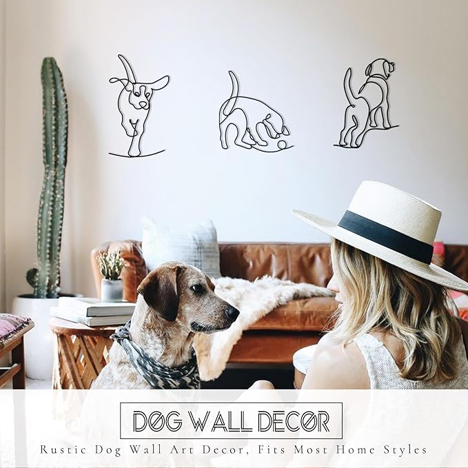 TYLCC Black Metal Dog Wall Decor Minimalist Abstract Dog Wall Art Line Drawing Art for Living Room Bedroom Decorations (Play Ball)