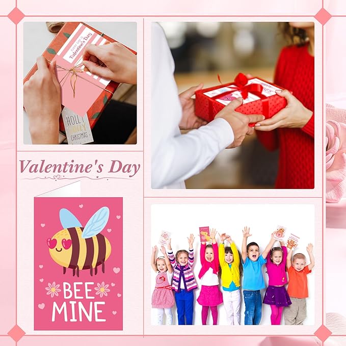 180 Pcs Mini Valentine's Day Cards Assortment Bulk Classroom Kids Greeting Cards 3.5 x 2.4''Foldable Love Heart Greeting Cards Wedding Card with Envelopes Stickers for Valentines Day