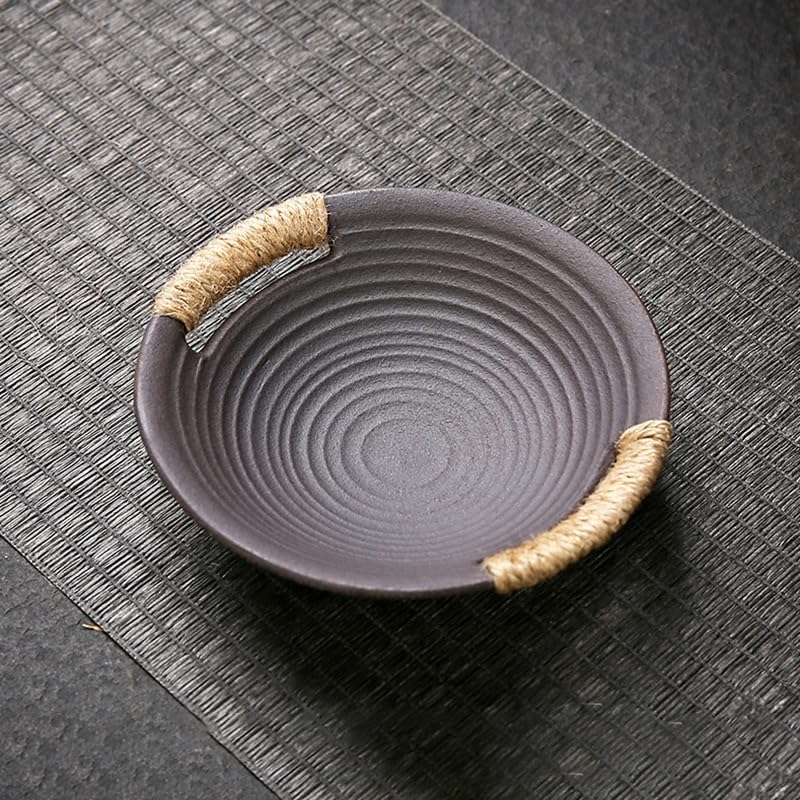 Ceramic Aromatherapy Burner — Candle Warmer for Herb, Natural Oil Fragrance Diffuser & Teapot Warmer, for Home Fragrance, Meditation, and Relaxation (D3-Hemp Rope Inner-Eared Baking Dish) by Unknown