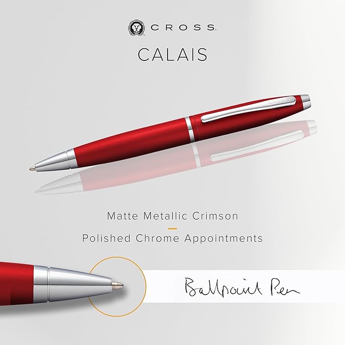 Cross Calais Refillable Ballpoint Pen Presented in a Luxury Gift Box - Medium Point, Black Ink, Matte Metallic Crimson