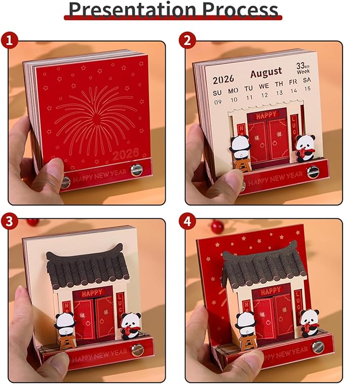 3D Time Piece Calendar 2026 3D Tear Away Art Memo Pad Notepad Desk Calendar with Light,3D Art Calendar Desktop Decoration Gift for Christmas (Happy New Year)