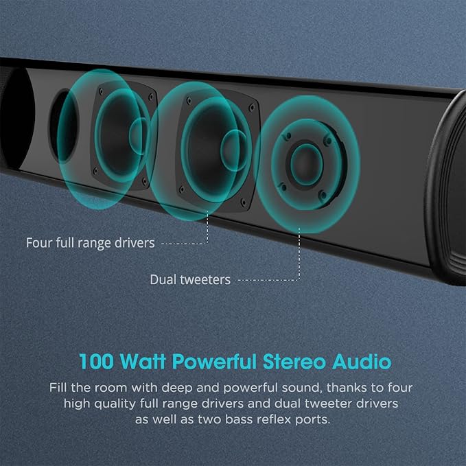 BESTISAN 100 Watt 40 Inch TV Sound Bar, Home Theater System Wired and Wireless Soundbar Speaker(Bluetooth 5.0, 105dB, Dsp Audio, Bass Adjustable, Wall Mountable)