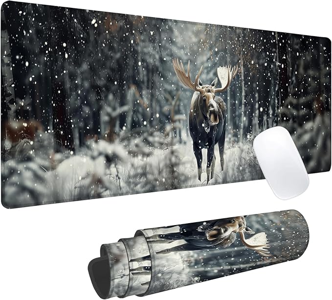 Majestic Moose Gaming Mouse Pad, Office Desk Mat, Anti-Slip Rubber Base Cool Aesthetic Mouse Pads for Computer Laptop Keyboard School Home Desktop Gamer Home Accessories Decor 31.5" x 11.8"