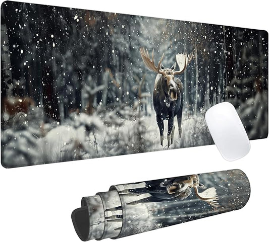 Majestic Moose Gaming Mouse Pad, Office Desk Mat, Anti-Slip Rubber Base Cool Aesthetic Mouse Pads for Computer Laptop Keyboard School Home Desktop Gamer Home Accessories Decor 31.5" x 11.8"