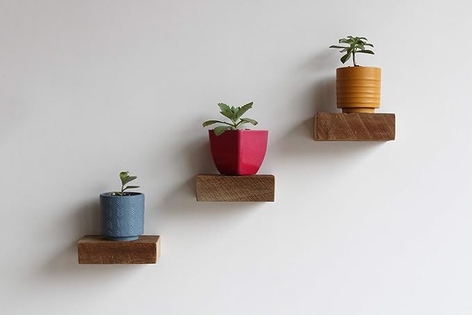 Urban Legacy Small Floating Shelves | Reclaimed Barn Plank with Floating Brackets | Set of 3 (Natural 6" x 4.5", 3)