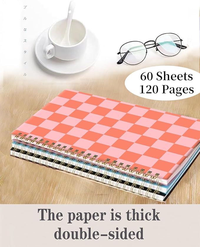 Spiral Journal Notebook,A5 Hardcover Lined Journals for Women 6 x 8.3 in,60 Sheets 120 Pages Thick Paper,Cute College Ruled Writing Notebook for Office Work School(Watermelon Red Checkerboard)