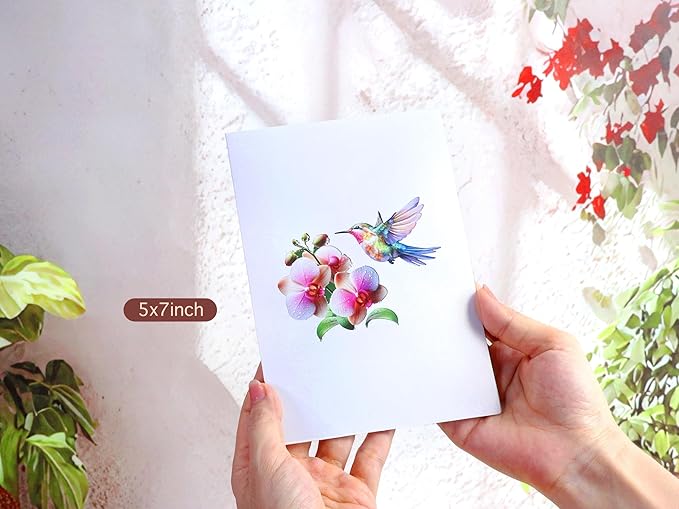 Birthday Cards for Women - Hummingbird Pop Up Card, Handmade Gift for Mom, Wife, Grandma, Daughter, Friend – Greeting Cards for All Occasions (Hummingbird and Orchid)