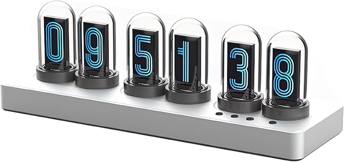 Nixie Tube Clock Glow Tube Clock IPS Color Screen Digital Clock with 6 Sets of Alarm Clocks, 7 Modes, 12 Customized Pictures, Web Control, no app Required (Silvery)