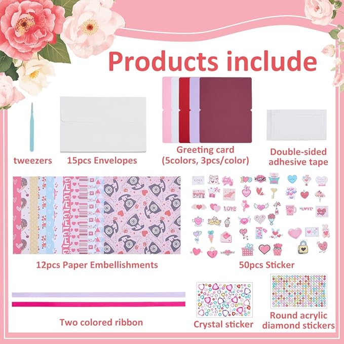 WEBEEDY 15 Sets Valentines's Day Card Making Kits Complete DIY Greeting Card Sets with Blank Cards, Stickers, Envelopes for Beginners Birthday Christmas Valentines's Day Invitation Paper Craft Gift