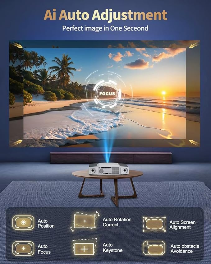 Dess C5 Enterprise GTV Projector,4K Projector With Wifi6 And Bluetooth,Home Theater projector,2500 Brightness,Built in Electric Bracket, Stereo Surround Sound,300''IMAX-Enhanced Quality