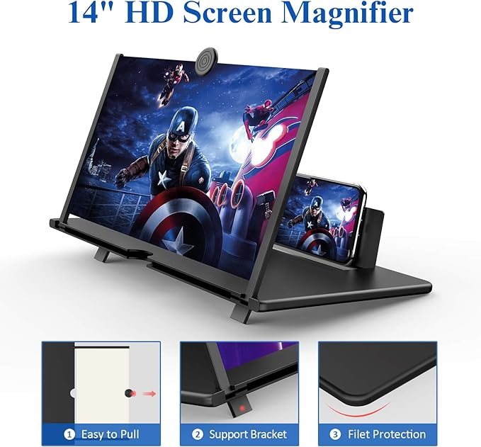 14" Screen Magnifier for Cell Phone,Fanlory 3D HD Magnifying Projector Screen Enlarger for Movies, Videos and Gaming, Foldable Phone Stand with Screen Amplifier,Compatible with All Smartphones
