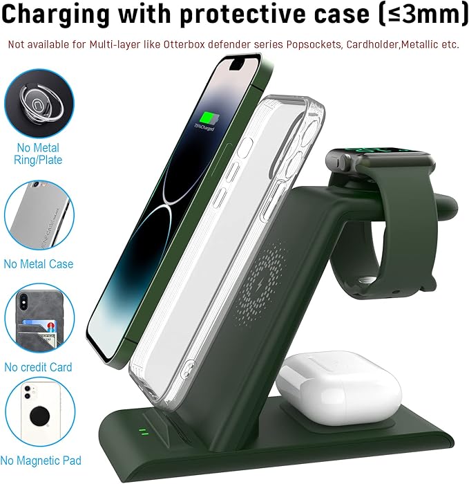 HATALKIN 3 in 1 Wireless Charging Station Compatible for Apple Products Multiple Devices Charger for Apple Watch Ultra 11 10 9 8 7 SE AirPods Pro iPhone 17 16 15 14 13 Pro Max/X/XS Fast Charger Stand